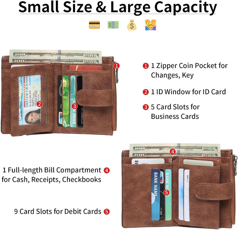 GAEKEAO Small Wallet for Women, Bifold Leather RFID Blocking Ladies Compact Card Holder with Zipper Pocket & ID Window - Image 2